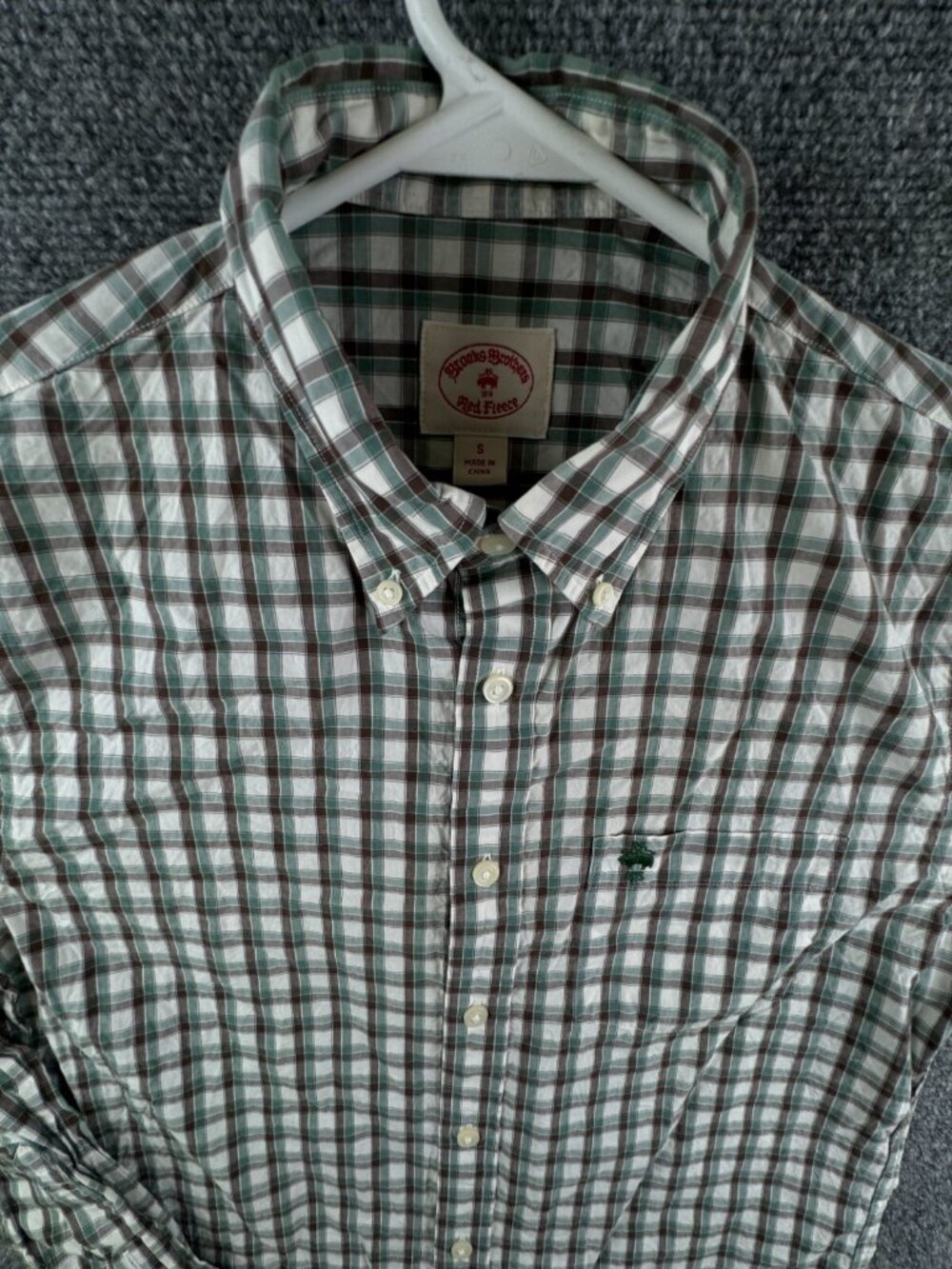 Brooks Brothers Long Sleeve Button Up Shirt Cotton Green Brown Check Small Adult